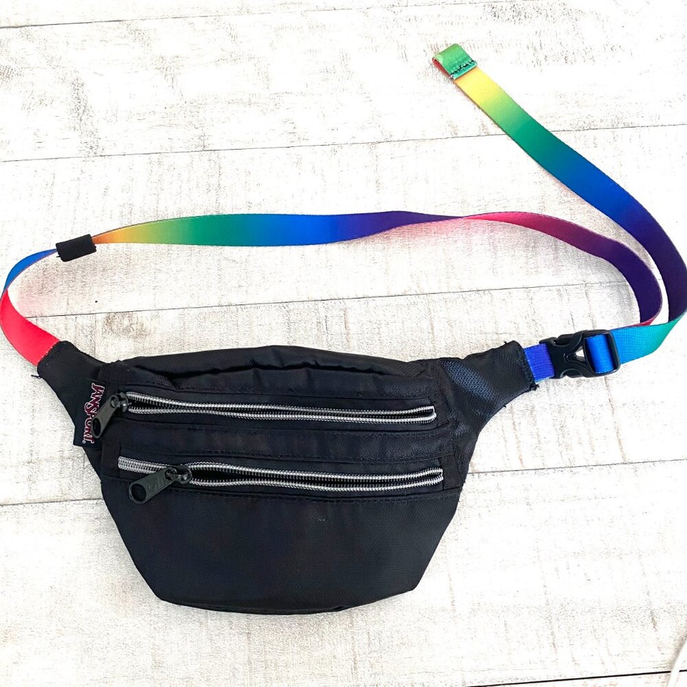 Jansport - Hippyland Fanny Pack Black with Adjustable Rainbow Strap